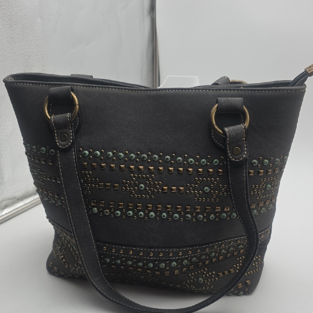 Montana West Studded Gray Tote Bag